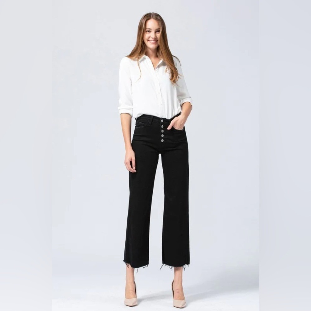 Rag & Bone || Justine‎ High Rise Ankle Jeans Wide Leg Button Fly Black 31